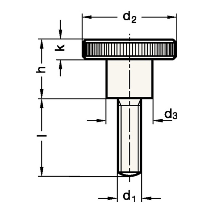 Hohe Rändelschraube DIN 464 d1 M 4mm d2 16mm d3 8mml 16mm STA GANTER