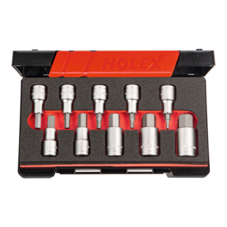 Holex Coffret de douilles tournevis pour 6 pans creux, carré 1/2 pouce 10 pièces, Nombre de douilles: 10
