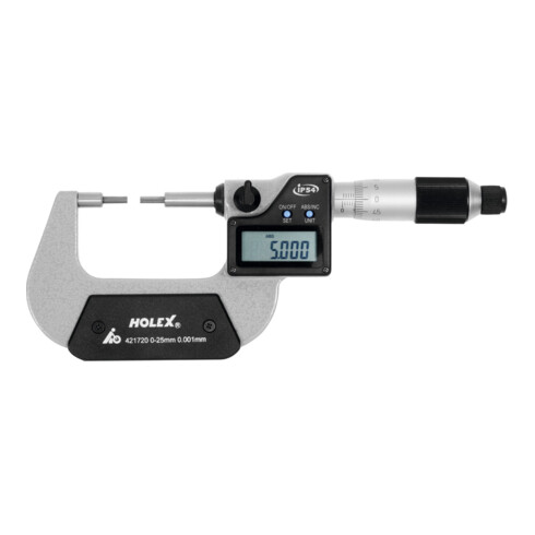 HOLEX Digitale beugelschroefmaat met smaller toelopende meetvlakken, Meetbereik: 0-25mm