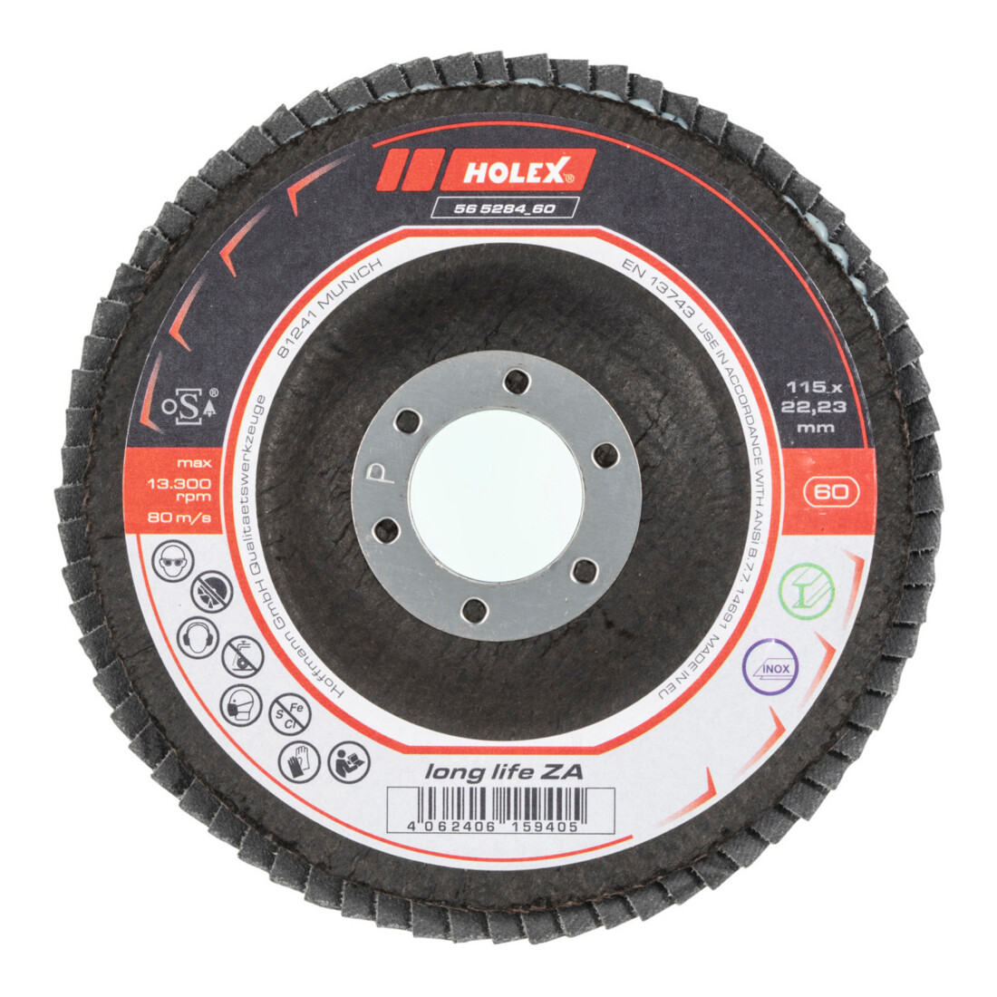 HOLEX Fächerschleifscheibe long life, ZA, schräg, 115 mm Durchmesser, Körnung: 60