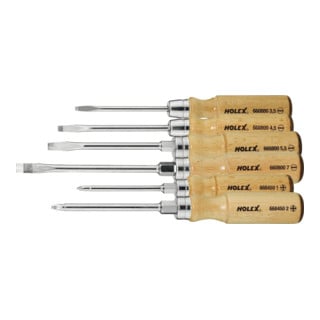 Holex Jeu de 6 tournevis, avec manche en bois visà fente et Phillips, Nombre de tournevis: 4/2