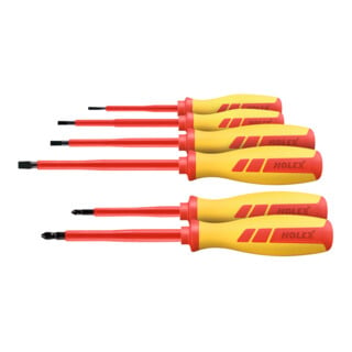 Holex Jeu de 6 tournevis d'électricien pour visà fente et Pozidriv, 100% isolés, Nombre de tournevis: 4/2