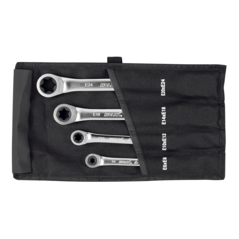 HOLEX Jeu de clés polygonales doubles à cliquet pour vis Torx, en trousse 4