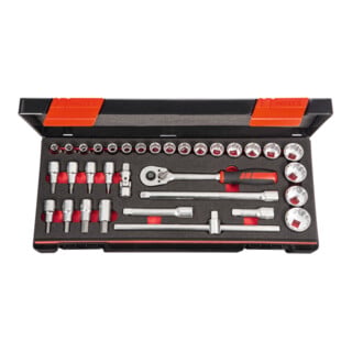 Holex Jeu de clésà douilles, carré 1/2″ 33 pièces, Type: 12