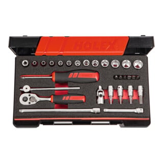 Holex Jeu de clésà douilles, carré 1/4″ 29 pièces, Type: 6