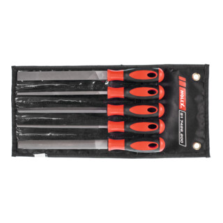 HOLEX Jeu de limes 5 pièces, manche 2K, étui roulé, grain 3, 250 mm L