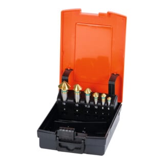 HOLEX Pro Steel verzinkborenset met 3 spanvlakken nr. 150184 met cassette 90°, TiAlN, Aantal verzinkboren: 6