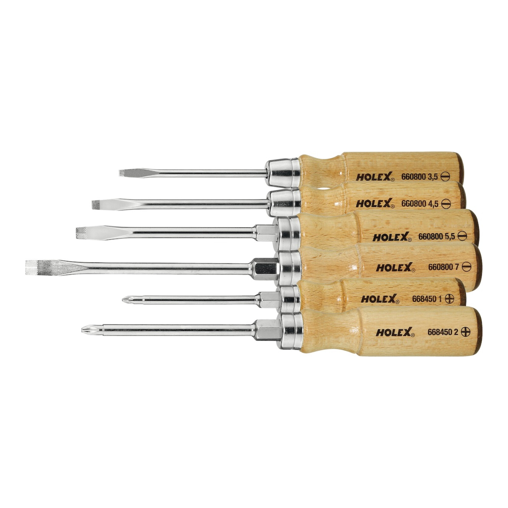 HOLEX Schraubendreher-Sortiment mit Holzheft 6-teilig Schlitz und Phillips 4/2