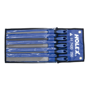 HOLEX Set di 5 lime con impugnatura bicomponente in custodia avvolgibile, taglio 2