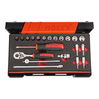 HOLEX Set di chiavi a bussola con attacco quadro 1/4" 21pz., Modello: 6