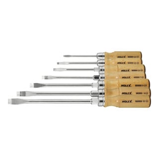 HOLEX Set di Giravite per viti con intaglio, impugnatura in legno, 7pz.