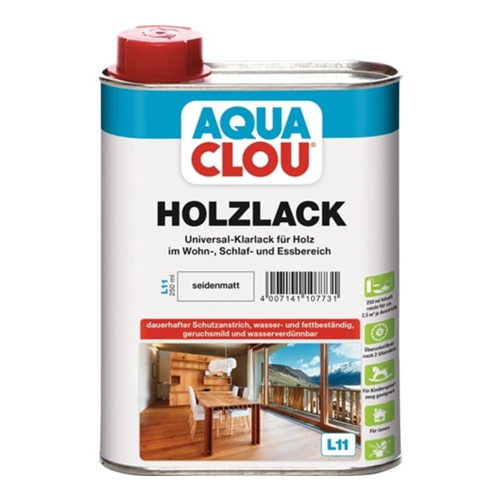 Holzlack L11 farblos seidenmatt 250 ml Dose CLOU