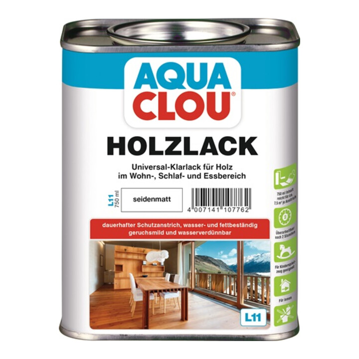 Holzlack L11 farblos seidenmatt 750 ml Dose CLOU