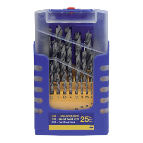 Holzspiralbohrersatz 013G 25-tlg.D.1-13mm 0,5mm steig.HSS FISCH-TOOLS
