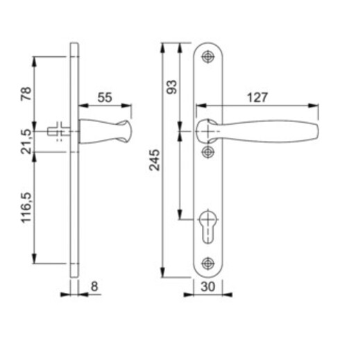 Hoppe 1/2 Zoll Profiltür-Garnitur New York F9016 1810/3346SN,8/92PZ