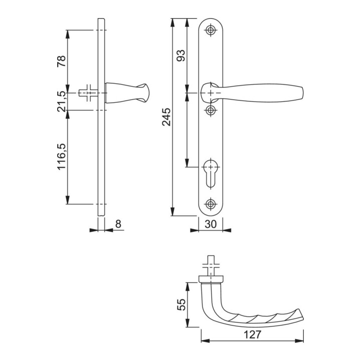 Hoppe 1/2 Zoll Profiltür-Garnitur NY 1810/3346SN Alu.F1 PZ