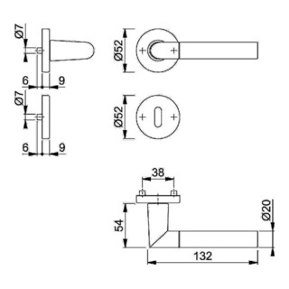 Hoppe Lecce F49//F9-2 verchromt//Alu Stahl matt 1405//42KV//42KVS PZ Profilzylinder