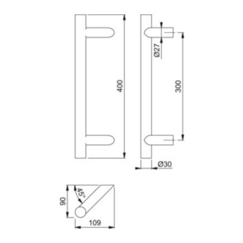 Hoppe Barre de poussée E5012 VA Coloris n° F69 A. 300mm L.400mm oblique