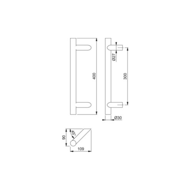 Hoppe Barre de poussée E5012 VA Coloris n° F69 A. 300mm L.400mm oblique