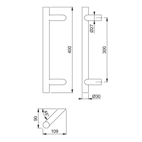 Hoppe Barre de poussée E5012 VA Coloris n° F69 A. 300mm L.400mm oblique