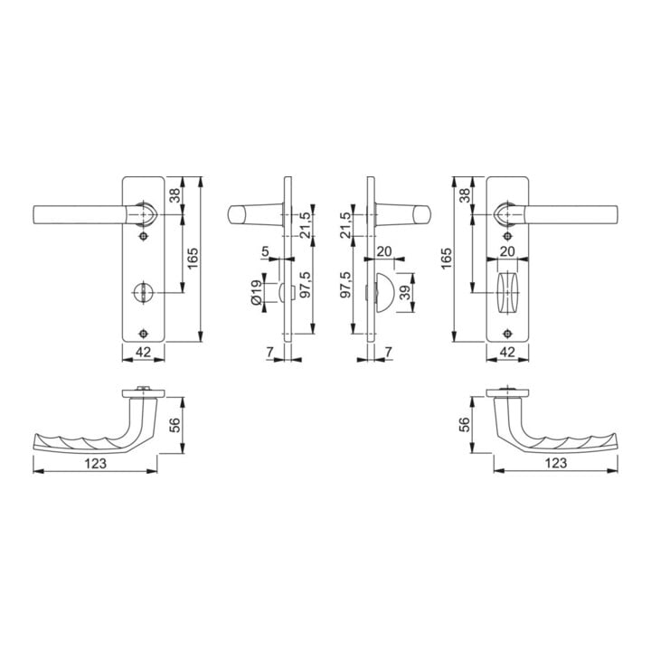 HOPPE Birm.1117/202KP Garniture courte en aluminium F1 SK/OL poignée carrée