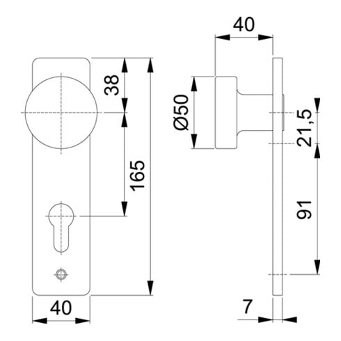 Hoppe bouton court signe 58/202K Alu. F1 Del. 72mm PZ