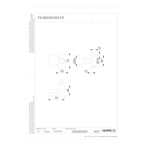 HOPPE Bouton FH sur rosace FS-58G/55, ovale, naturel anodisé