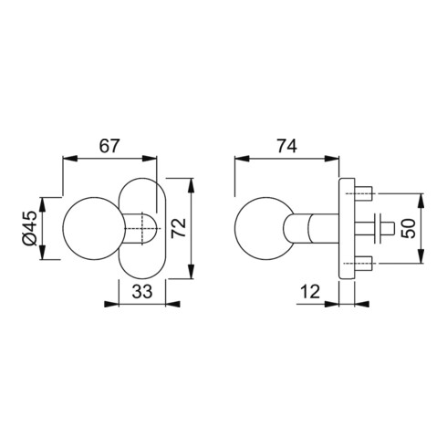 HOPPE Bouton FH sur rosace FS-E50G/55, inox mat ovale