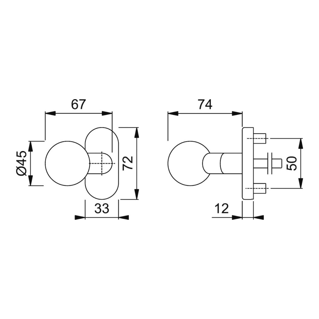 HOPPE Bouton FH sur rosace FS-E50G/55, inox mat ovale