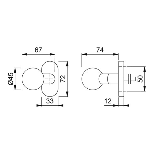 HOPPE Bouton PT sur rosace E50G/55, ov.VK8 Acier inoxydable mat