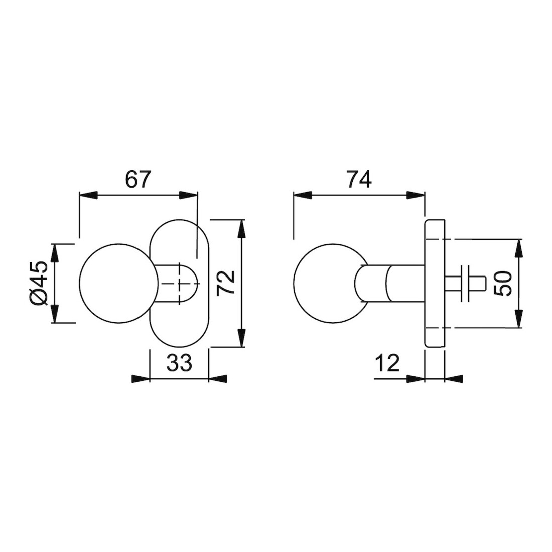 HOPPE Bouton PT sur rosace E50G/55, ov.VK8 Acier inoxydable mat