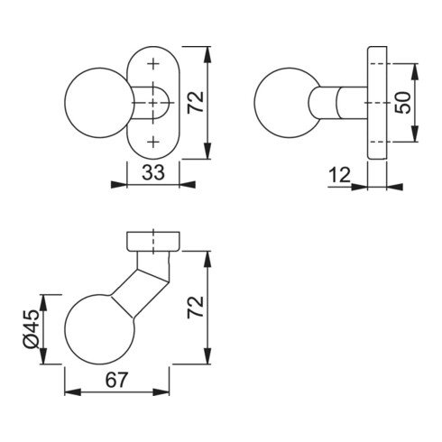 HOPPE Bouton PT sur rosace E50G/55, ov.VK8 Acier inoxydable mat