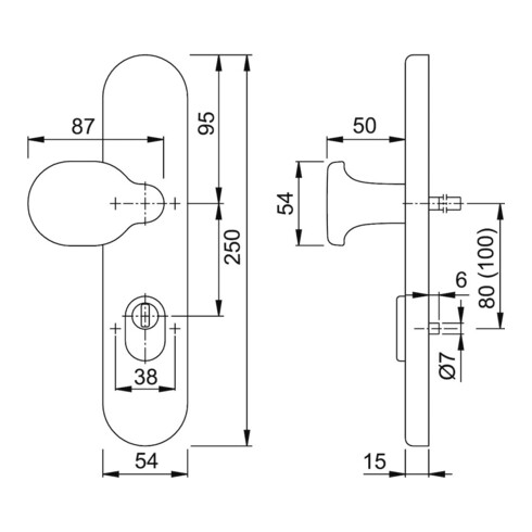 HOPPE Bouton ZT a.SI-long., 86G/3332ZA avec ZA, PZ E72, F1 anodisé