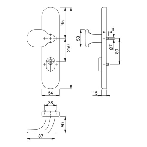 HOPPE Bouton ZT a.SI-long., 86G/3332ZA avec ZA, PZ E72, F1 anodisé