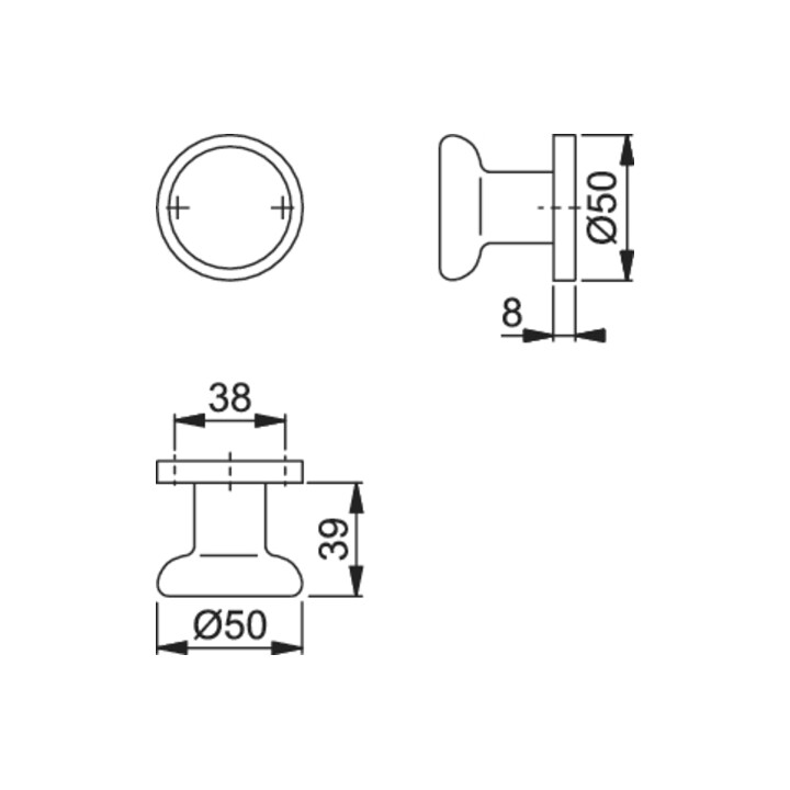 HOPPE Bouton ZT sur rosace 54/50, rond, couleur nickel mat anodisé
