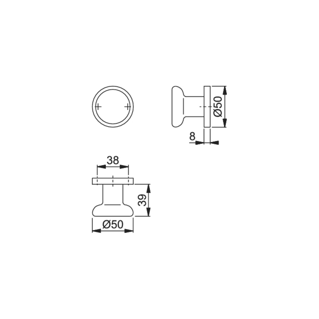 HOPPE Bouton ZT sur rosace 54/50, rond, couleur nickel mat anodisé