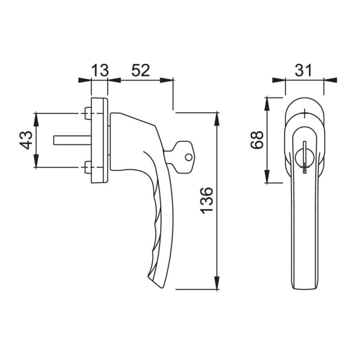 HOPPE DK-Fenstergriff abschließbar Luxemb. 099S/U52Z 200NM gleichschl., 7/37,F9