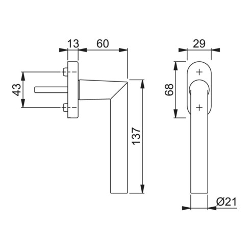 HOPPE DK-Fenstergriff Amsterdam 0400/U30 mit ovaler Rosette VK7x37,F1 eloxiert