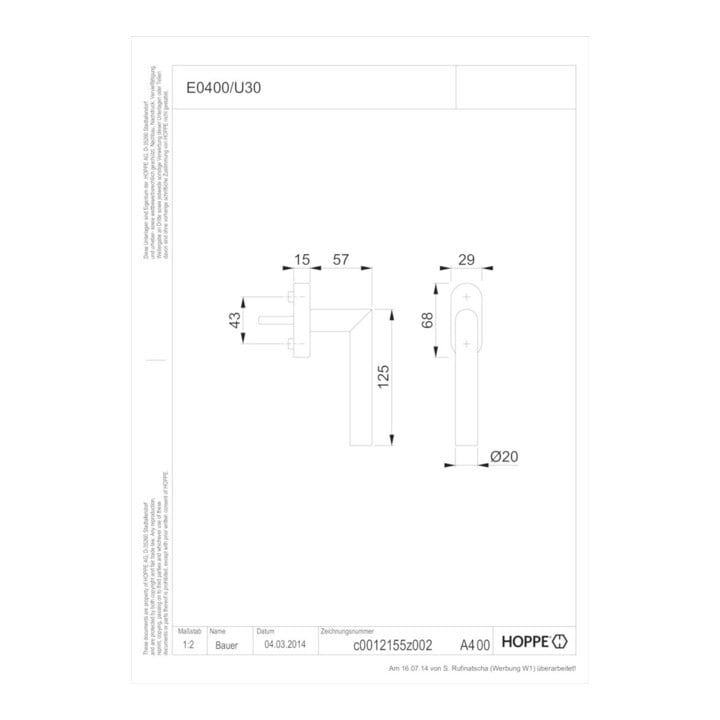 HOPPE DK-Fenstergriff Amsterdam E0400/U30 mit ovaler Rosette, VK7x24,F69