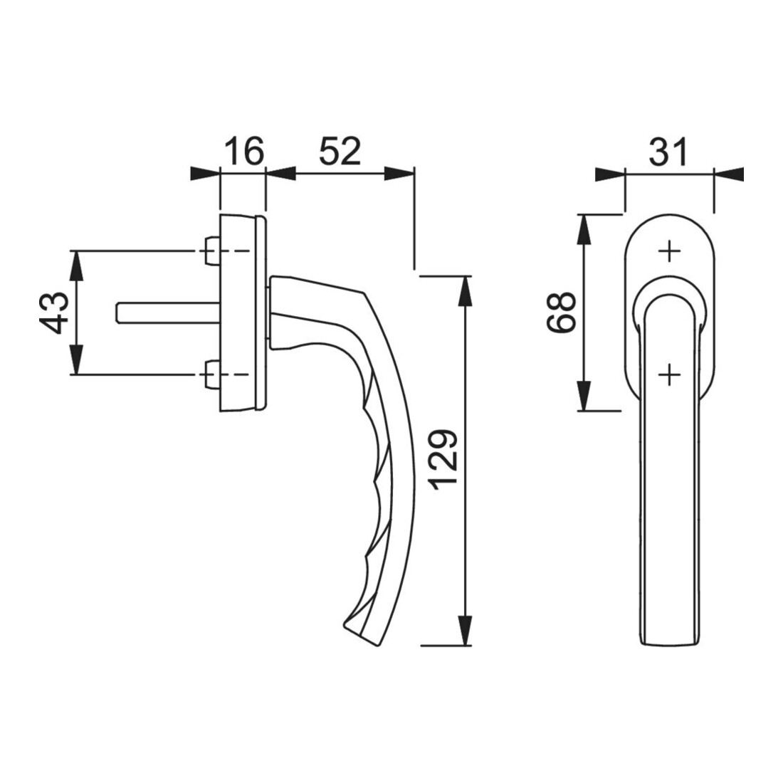 HOPPE DK-Fenstergriff Luxembourg 099/US952 mit ovaler Rosette VK7x32-42,F9 eloxiert