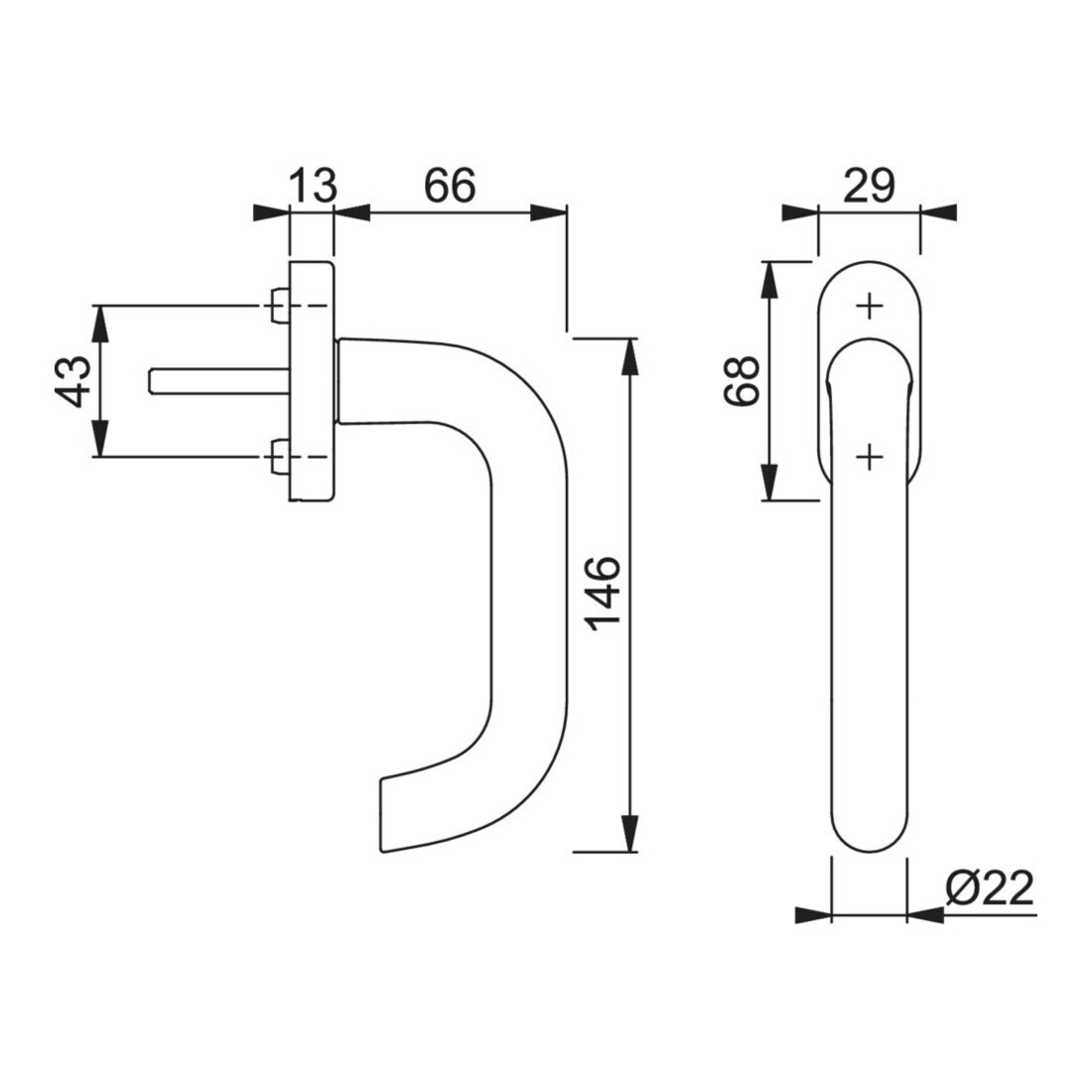 HOPPE DK-Fenstergriff Paris 038/U30 mit ovaler Rosette VK7x37,F1 eloxiert
