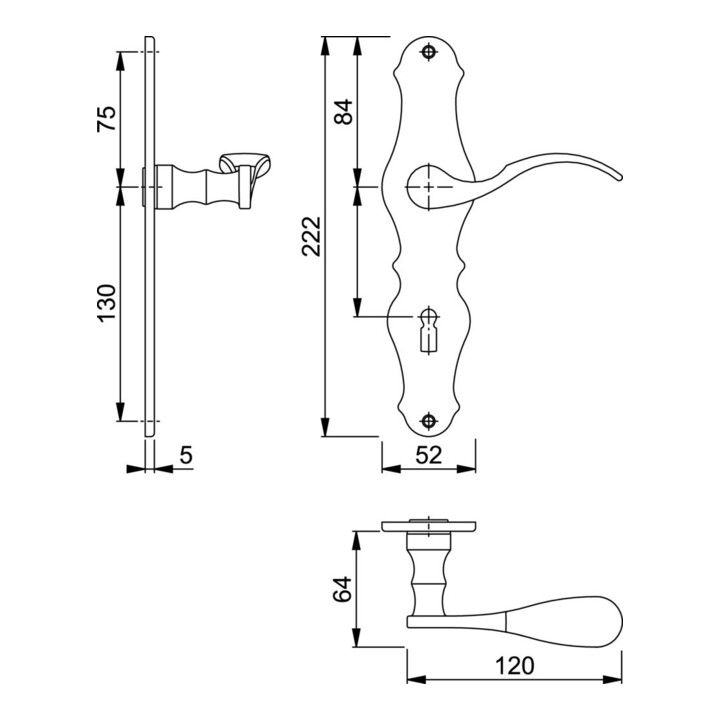 HOPPE Drückergarnitur Weimar M112SLN/2007 BB72/8 Messing poliert 36-54mm