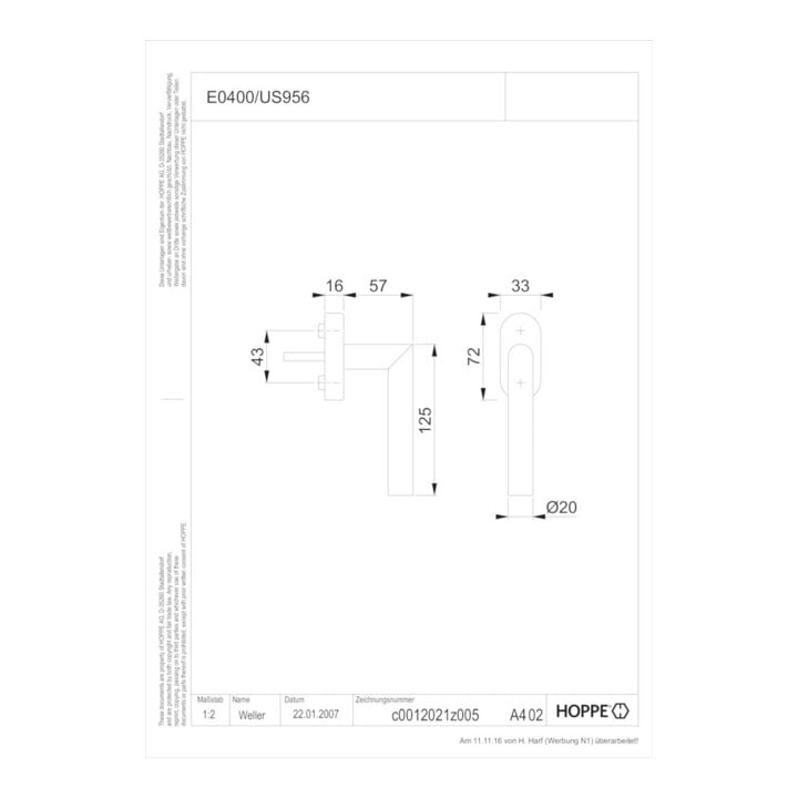 Hoppe Fenstergriff Ams.E0400/US956 VA F69 32-42mm Secustik®/VarioFit®