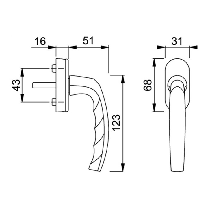 Hoppe Fenstergriff Atlanta 0530/US952 Alu. F1 32mm Secustik®
