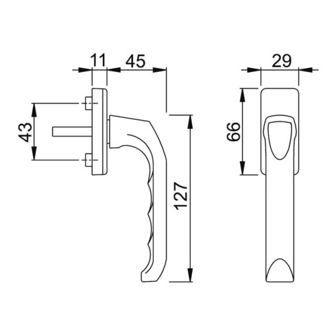 Hoppe Fenstergriff London 013/U34 Alu.F1 32mm Stand.