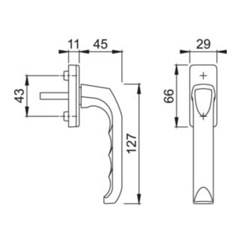 Hoppe Fenstergriff London 013/U34 Alu.F2 32mm Stand.
