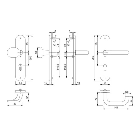 HOPPE FH-Schutz-Wechselgarnitur LS,PZ,9/72,Paris FS-86G/3331/3310/138F naturfarbig