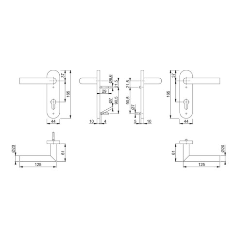 Hoppe FS-Fitting Ams.FS-E1400/353KH VA F69 D/D f.TS 40-65mm PZ DIN L/R