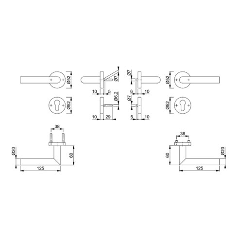 Hoppe FS-Fitting Ams.FS-E1400/42H/42HS VA F69 D/D f.TS 40-65mm PZ DIN L/R