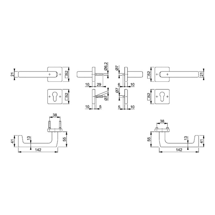 Hoppe FS-Fitting Detroit FS-E1644/52/52S AP VA F69 D/D f.TS 40-65mm PZ DIN L/R